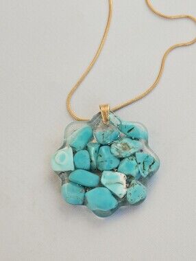 Turquoise Stone Cluster Pendant Necklace 18k GP Snake Chain